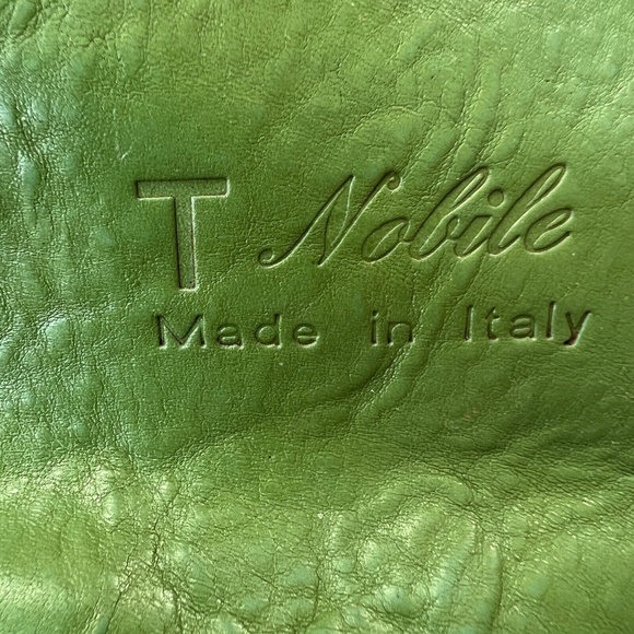 T Nobile Leather Backpack Shoulder Bag Green Split Strap Folded Front Toggle - Picture 8 of 9